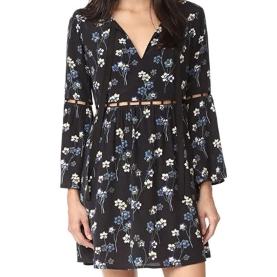 Vestido Revolve Ella Moss Adara Talla XS Negro Floral Corbata Cuello Manga Campana Foto 1 de 4