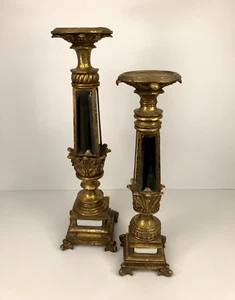 Large Carved Ornate Gold Painted Wood Candle Stands VTG & Antique-style - Picture 1 of 12