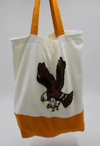 Handmade Tote Bag: Orange and White Bag with Chenille Eagle Patch - Picture 1 of 3