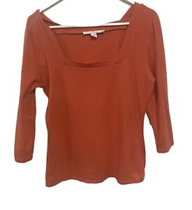 Boston Proper Orange Square Neck Knit Tee Shirt Womens Size L Casual Cotton
