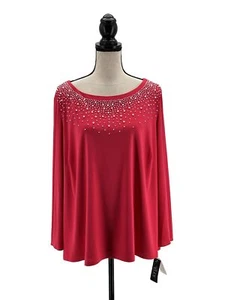 Alex Evenings Womens Beaded Pearl Blouse Pink Plus Size 3X Boatneck Long Sleeves - Picture 1 of 8