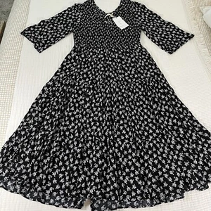 Christy Dawn Dress Womens 1X Plus Black The Dawn Floral Smocked Cottage Core NEW - Picture 1 of 19