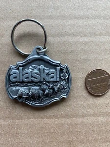 Dog Mushing Team Alaska Pewter Keychain  1990 J & H Sales Co Anchorage, AK - Picture 1 of 2