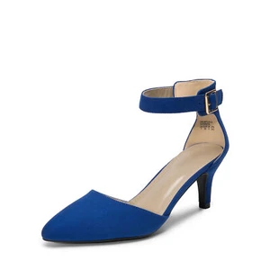 Women Low Heel Closed Pointed Toe Pumps Buckle Wedding Party Sexy Dress Shoes - Picture 1 of 47