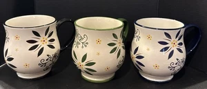 Temptations By Tara Old World Floral Green Blue Mugs Mug Set Of 3 16 Ounce - Picture 1 of 6