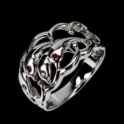 Anillo de plata de ley 925 redondo rodolita granate piedras preciosas naturales joyería talla 7 Foto 1 de 4