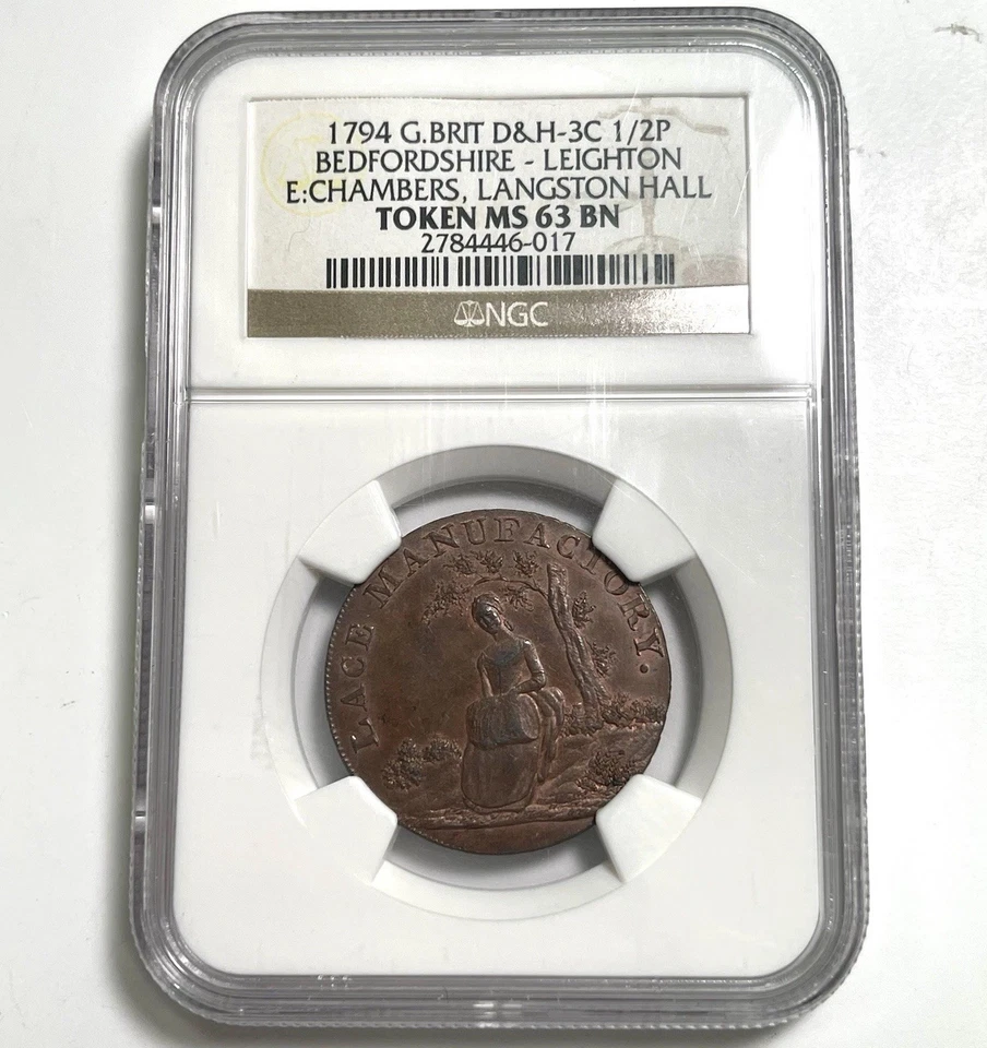 1794 NGC MS63BN Halfpenny Token Lace Manufactory Leighton Berkhamsted Or London - Image 1 of 4