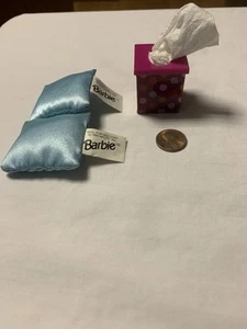Set Of 2 Barbie Blue Satin Pillows 1999 And Tissue Box For Kleenex - Picture 1 of 2