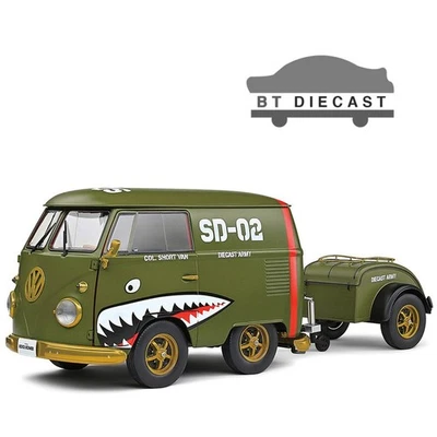 SOLIDO 1950 VOLKSWAGEN KOOL KOMBI VAN 1/18 with TRAILER ARMY FIGHTER S1810901 - Image 1 of 4