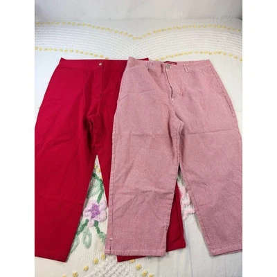 Lot of 2 Women's Pants Red Solid Gingham Check Size 16 Casual Wear - Image 1 of 4