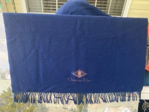 Dior Throw Blanket/Large scarf with logo Fringe Beautiful Blue - Picture 1 of 5