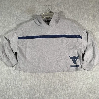 Sudadera con Capucha Under Armour Project Rock Para Mujer Gris Mediana Recortada Logo de Toro Foto 1 de 4