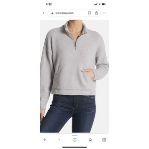 RDI Damenpullover neu ohne Etikett halber Reißverschluss flauschig Langarm Kängurutasche grau Large - Bild 1 von 5