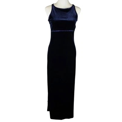 VTG My Michelle Womens Velvet Maxi Dress Blue S 90s Minimalist Glam Elegant Y2K  - Image 1 of 4