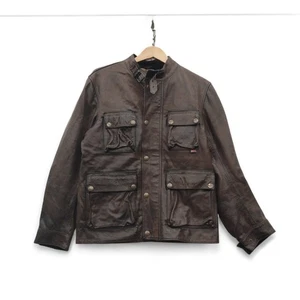 Belstaff Leather Jacket L Brown Italy Biker Gold Lable Menswear - Preloved - Picture 1 of 24