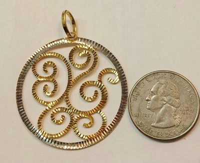 Colgante Grande Genuino Sólido 14K 2" 3.1g. Oro Amarillo y Blanco Hecho en Italia Foto 1 de 4