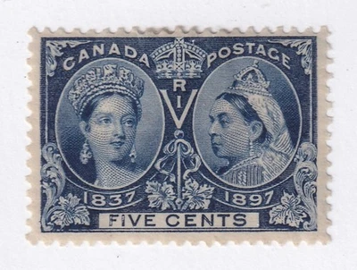 MATT'S STAMPS SCOTT CANADA #54, 5-CENT DEEP BLUE 1897 ISSUE MH, CV$70 - Image 1 of 3