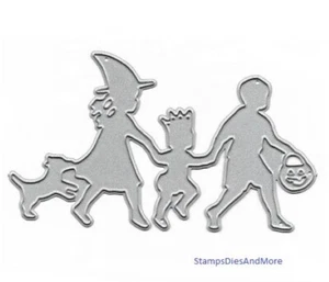 KINDER TRICK OR TREATING mit HUND Metall Stanzschablone Halloween Karten basteln - Bild 1 von 3