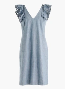 Neu J.Crew Chambray Rüschen-Schulter Etuikleid Gr. 12 Torrey Wash G5583 - Bild 1 von 3
