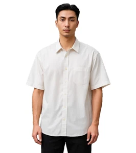 Vintage Men's Dress Shirt Size 17 Button Up Ivory Pocket Short Sleeve Barrington - Picture 1 of 11