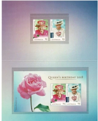 Stamps 2018 Australia Birthday of QE2 pair & mini sheet in post office pack - Image 1 of 2