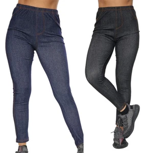 Ladies Leggings Womens Stretchy Denim  Skinny Jeggings High Waist Plus SZ 2 PACK - Picture 1 of 8