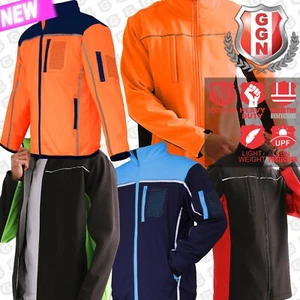 Soft Shell Jacket HI VIS Work Coat Safety Bomber Jacket Reflective Black - Picture 1 of 75