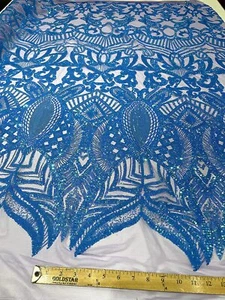Iridescent Royalty Design On A 4 Way Stretch Mesh/Prom Fabric (1 Yard, Turquoise - Imagen 1 de 1