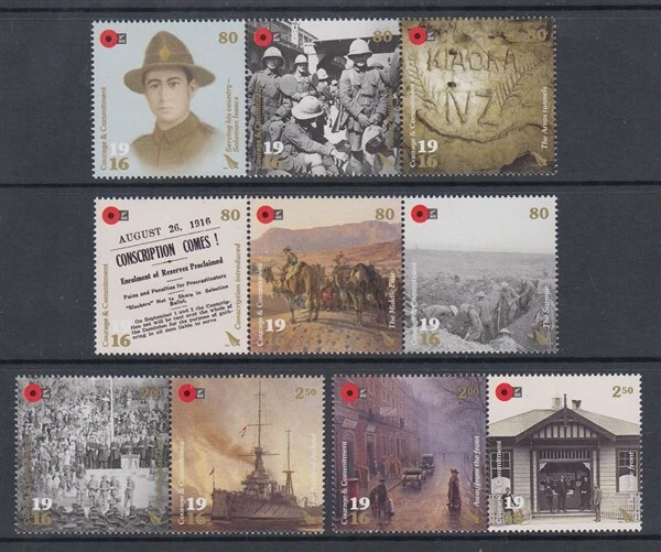 NUEVA ZELANDA 2016 CONJUNTO COMO NUEVO (x10) Primera Guerra Mundial coraje y compromiso (ID:NZS2718) Foto 1 de 1