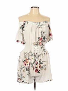 Blumen Strampler On oder Off Shoulder, gesmokte Taille zum Binden, ROMWE Größe 6 - Bild 1 von 8