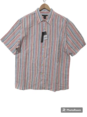 Sz XL NWT $42 DOMANI Platinum Linen/Cotton Short Sleeve Shirt Men Striped - Image 1 of 4