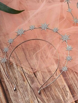 Stars Goddess Crown Halo Headband Cown Tiara, Boho Silver Headpiece - Image 1 of 3
