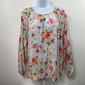 J. Jill Blouse Small Floral Tunic Long Slit Sleeve Round Neck Rayon Lightweight - Picture 1 of 13