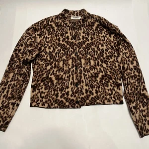 4th & Reckless Leopard Print Knitted Cardigan Drew Button Up Crew Neck Size Med - Picture 1 of 15