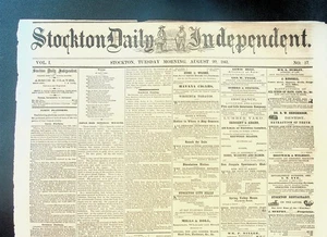 Stockton Giornale Indipendente Quotidiano 20 Agosto 1861 Guerra Civile California - Foto 1 di 3