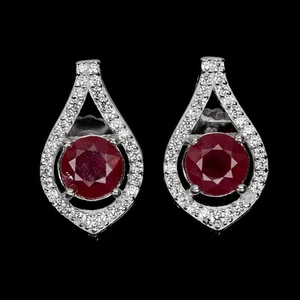 Summer 925 Sterling Silver Earrings Round Ruby 6mm Natural Gemstone Jewelry - Picture 1 of 13