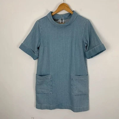 Vestido de mezclilla Laura Ashley para mujer 10 azul pálido manga corta túnica cambio retro mod Foto 1 de 4