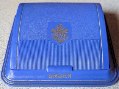 VNTG GRUEN ART DECO BLUE CLAM SHELL PRESENTATION 12s POCKET WATCH BOX~BOX ONLY - Image 1 of 4