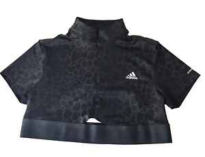 Adidas Aeroready Crop Top New Tee Women Size Large black Leopard Print-NWD