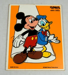 Vintage Wooden Puzzle Playskool 1983 Mickey Mouse Donald Duck Made USA - Picture 1 of 3