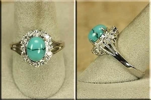 ANILLO DE RODIO CON PIEDRAS TURQUESA Y CIRCONIOS CÚBICOS - Imagen 1 de 2
