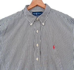 Ralph Lauren Shirt Mens XL Black Vertical Striped Classic Fit LS Cotton Red Pony - Picture 1 of 15