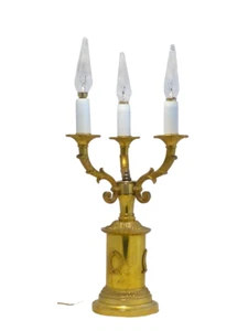 Gorgeous Antique French Table Desk Lamp Gilded Bronze 1900 Empire Style 3 Fires - Picture 1 of 12