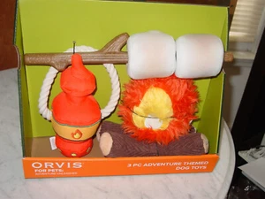 Orvis 3 Piece Camping Lantern, Marshmallow & Campfire Dog Toys Squeaks! NIB! - Picture 1 of 2