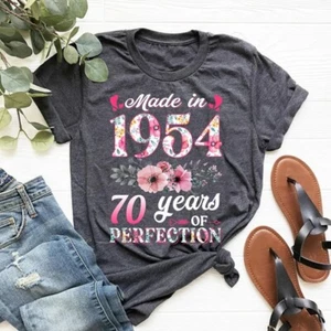 70th Birthday Shirt, Made In 1954 70 Years Of Perfection Women T-Shirt, Floral S - Picture 1 of 6