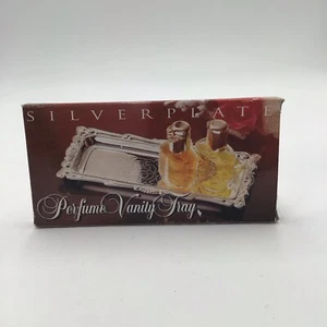 Vintage Floral Metal Silver Tone Vanity Tray,Small Perfume Vanity Tray - Picture 1 of 5