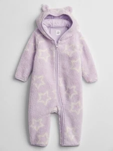 NEW Baby Girls GAP Logo Zipped Teddy Fleece Pramsuit warm Snowsuit Hooded Ears - Picture 1 of 3