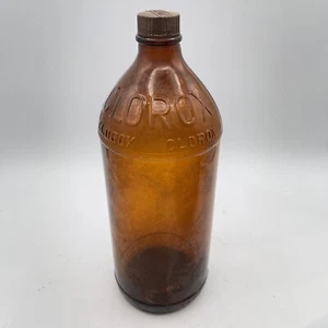 Antique Vintage Brown Glass Clorox 32 oz Bottle With Original Embossed Cap - Picture 1 of 6