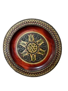 Polish Folk Art Wood Hand Tooled Intricate Medallion Plate 9.5” Diameter Vintage - Picture 1 of 6