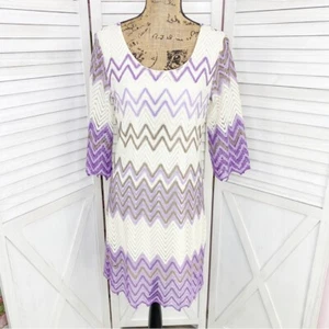 Incoh of LA Crochet Sheath Dress Womens Petite Medium Purple White Chevron - Picture 1 of 12